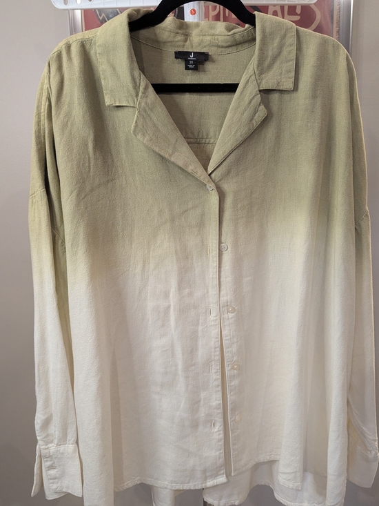 Jason Wu Tops - $20 Jason Wu Size 2X Dip Dye Linen Button Front Shirt Soft Olive EUC Ombre